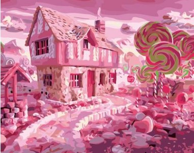 핑크 하우스 손으로 그린 유화 번호로 DIY 페인트 아크릴 그리기 선물 브러쉬 페인트 홈 장식 AOP022